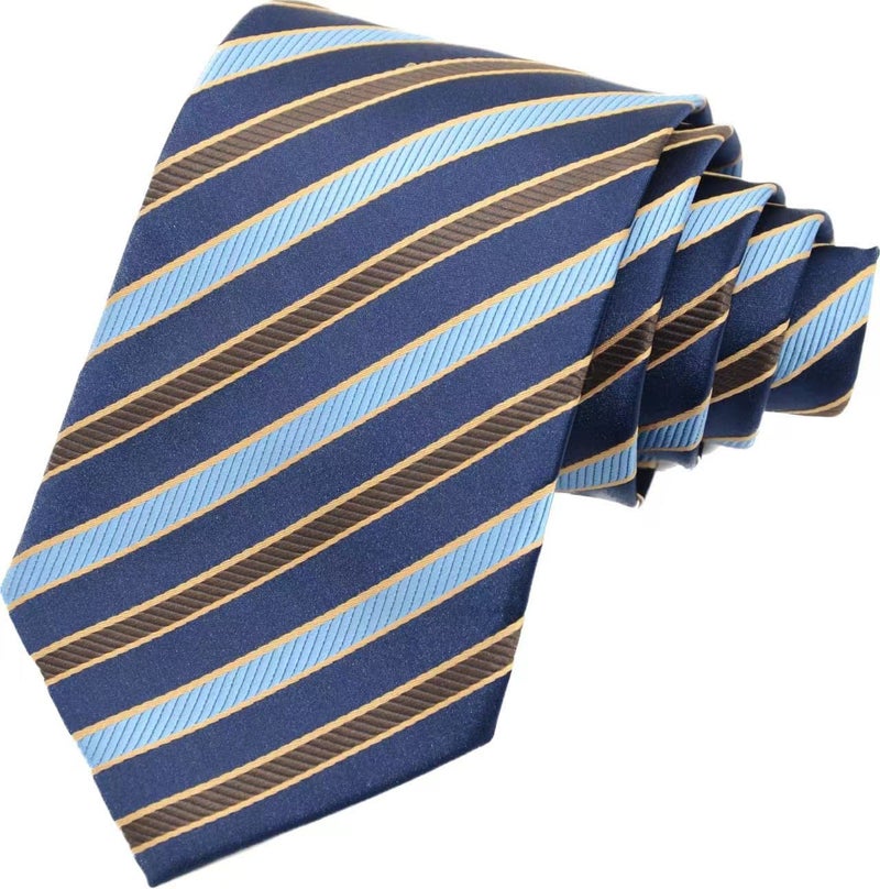 Geotae Zerun New Classic Men's Striped Silk Tie Necktie (Dark Blue/Brown) - Image 1